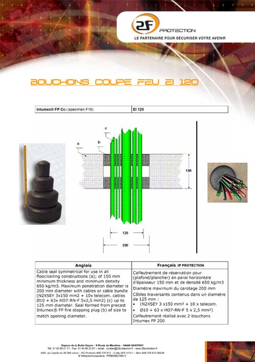 fiche technique bouchons coupe feu